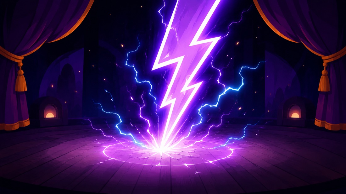 Lightning bolt striking a lit stage